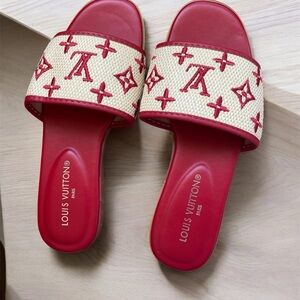 Louis Vuitton Red and Cream Slide Sandals